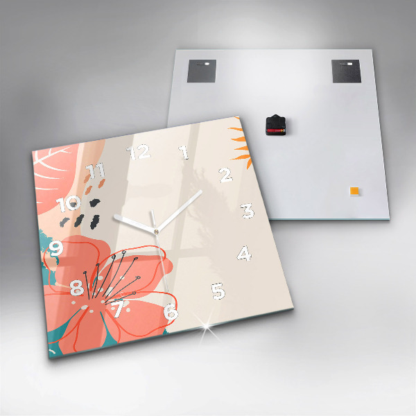 Ceas pătrat de perete din sticlă Plante hawaiene