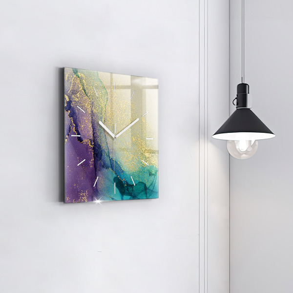 Ceas pătrat de perete din sticlă Abstracția culorilor
