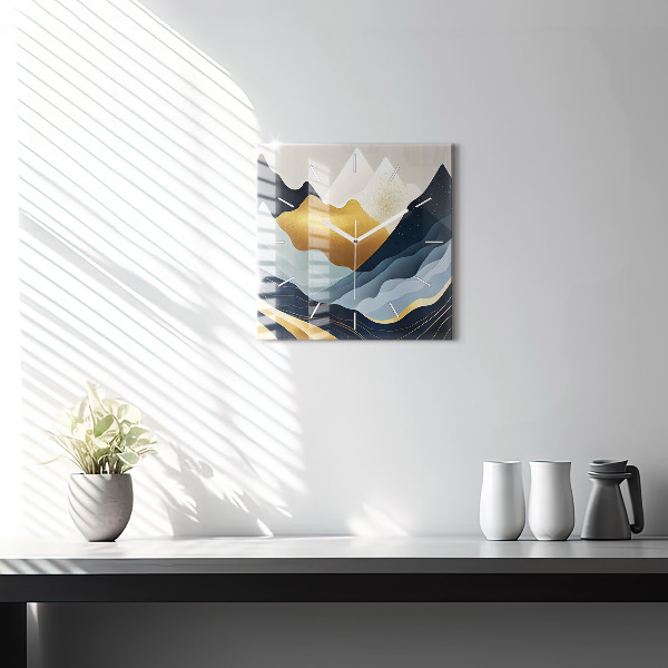 Ceas pătrat de perete din sticlă Munți abstracti