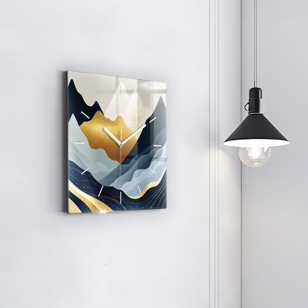 Ceas pătrat de perete din sticlă Munți abstracti