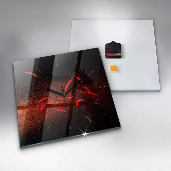 Ceas pătrat de perete din sticlă Ardei iute