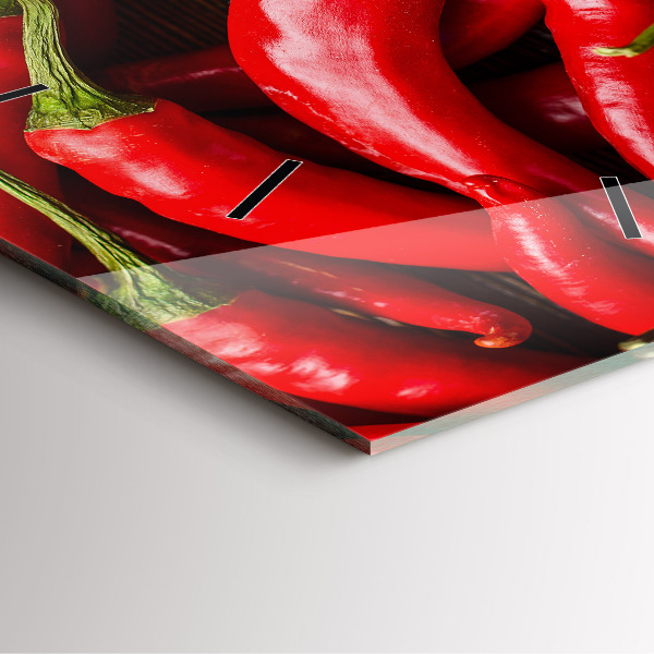 Ceas pătrat de perete din sticlă Ardei iute