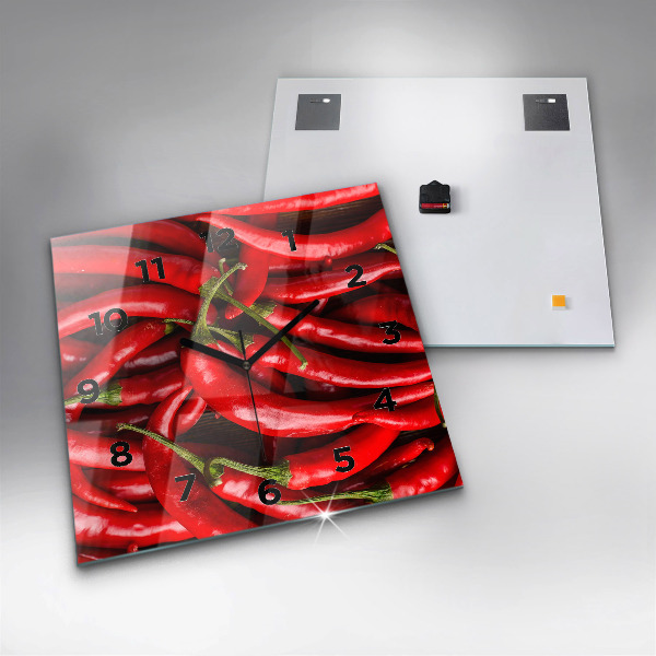Ceas pătrat de perete din sticlă Ardei iute
