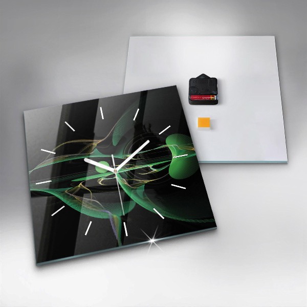 Ceas pătrat de perete din sticlă Abstracția verde