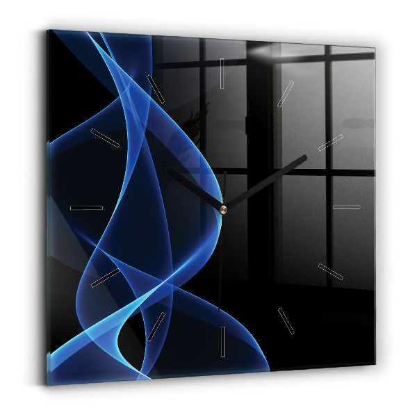 Ceas pătrat de perete din sticlă Linii albastre