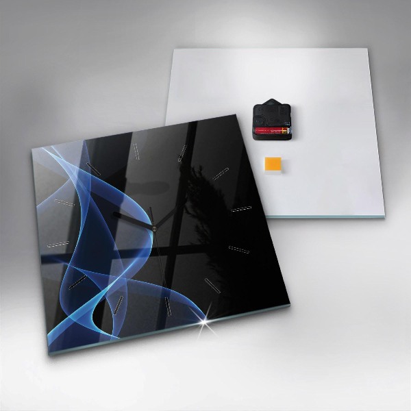 Ceas pătrat de perete din sticlă Linii albastre