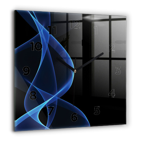 Ceas pătrat de perete din sticlă Linii albastre