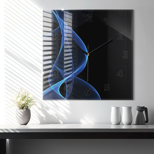 Ceas pătrat de perete din sticlă Linii albastre