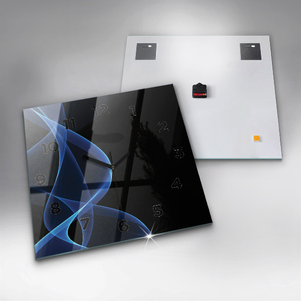 Ceas pătrat de perete din sticlă Linii albastre