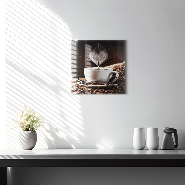 Ceas pătrat de perete din sticlă O ceașcă de cafea