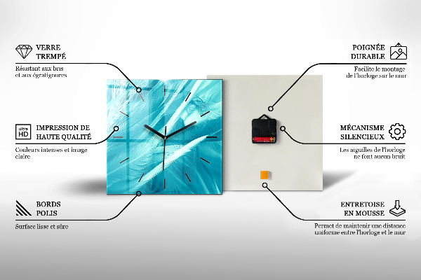 Ceas pătrat de perete din sticlă Model de val abstract