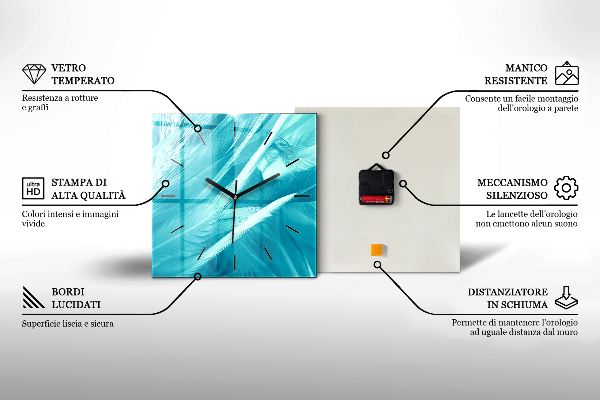Ceas pătrat de perete din sticlă Model de val abstract