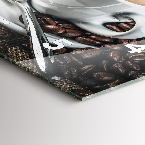 Ceas pătrat de perete din sticlă ceașcă și boabe de cafea