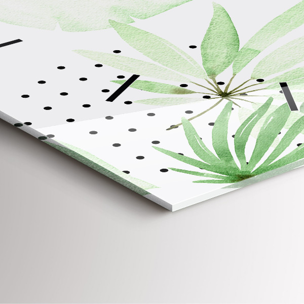 Ceas pătrat de perete din sticlă Frunze verzi