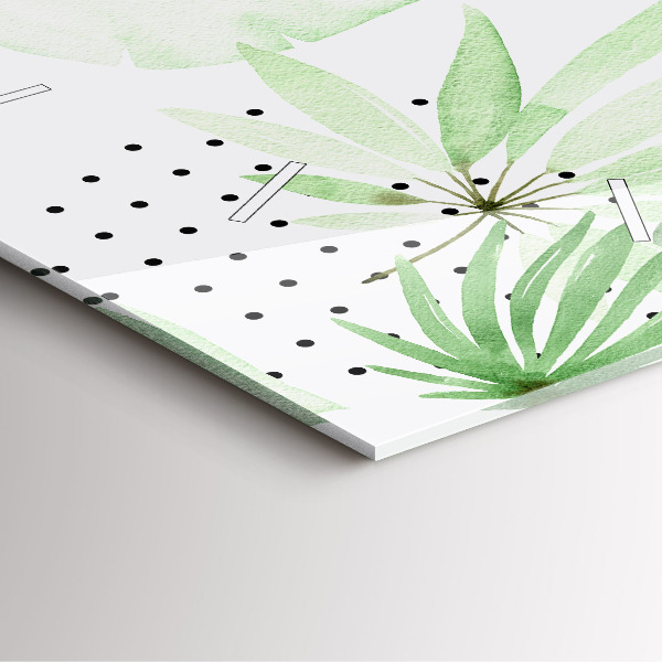 Ceas pătrat de perete din sticlă Frunze verzi