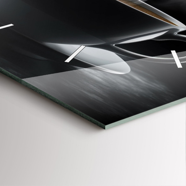 Ceas pătrat de perete din sticlă O ceașcă de cafea neagră