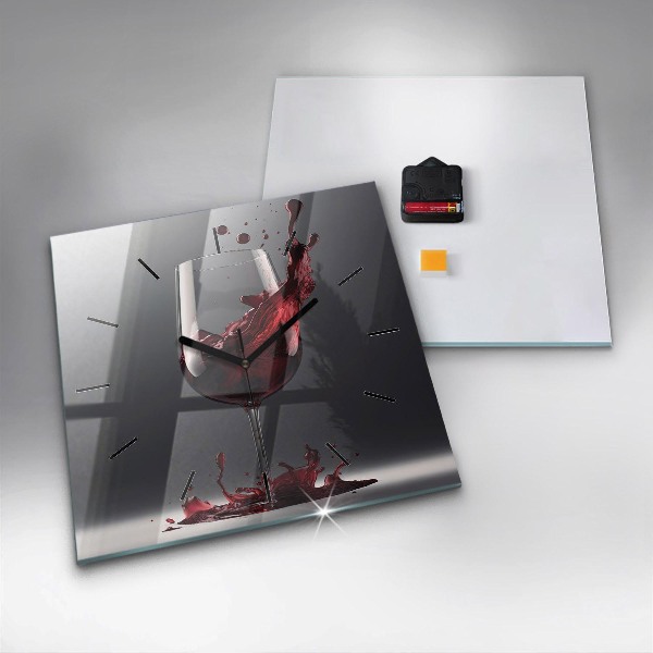 Ceas pătrat de perete din sticlă Un pahar de vin roșu