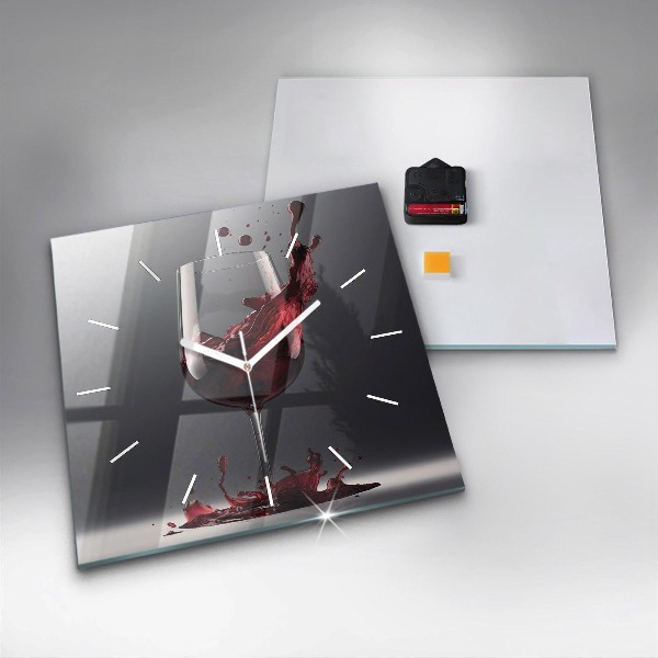 Ceas pătrat de perete din sticlă Un pahar de vin roșu