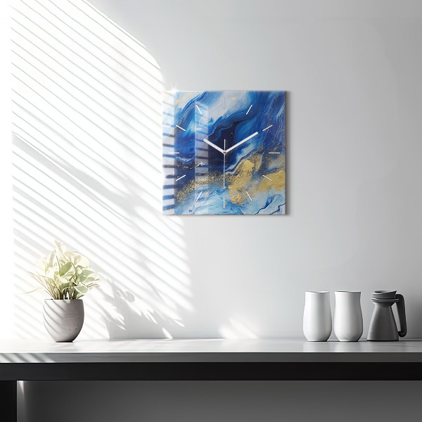 Ceas pătrat de perete din sticlă Marmură albastră