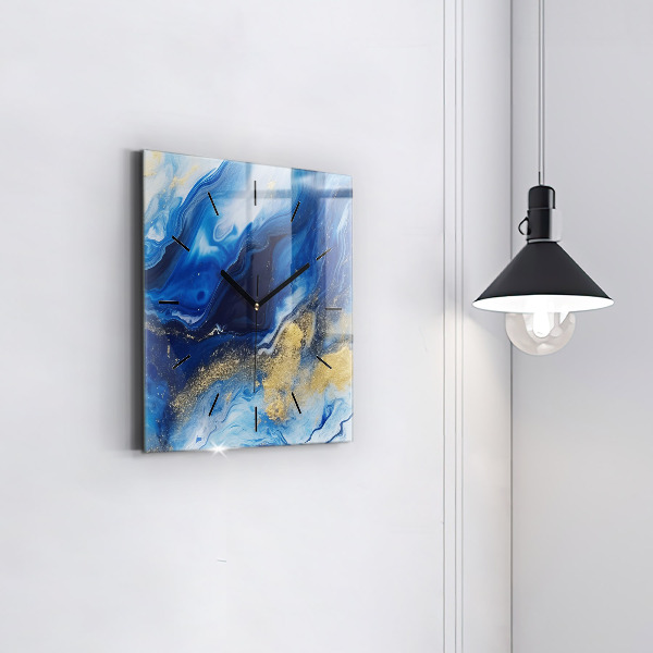 Ceas pătrat de perete din sticlă Marmură albastră
