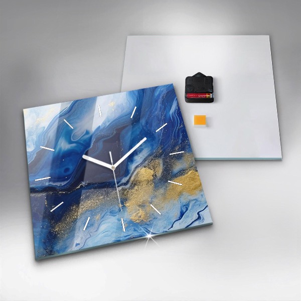 Ceas pătrat de perete din sticlă Marmură albastră