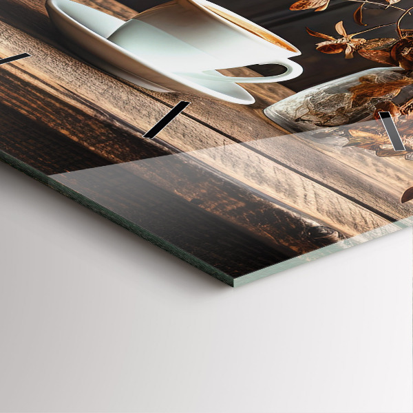 Ceas pătrat de perete din sticlă O cană de cafea