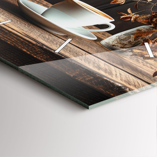 Ceas pătrat de perete din sticlă O cană de cafea