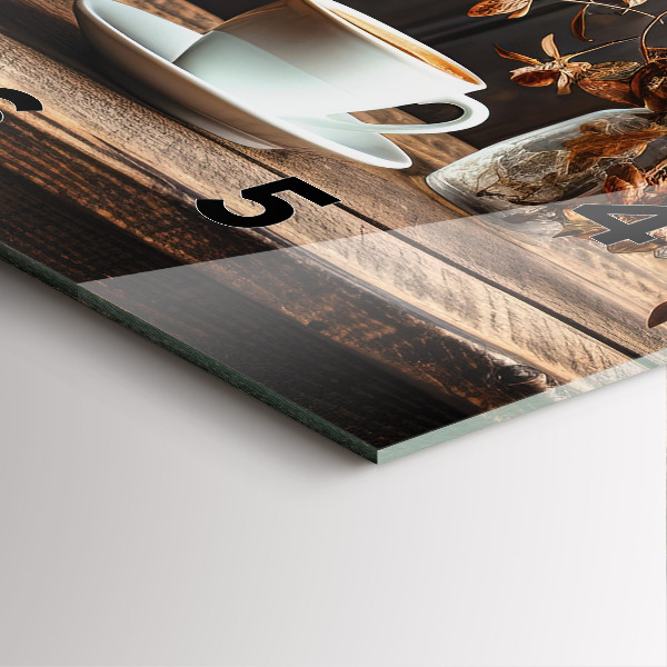 Ceas pătrat de perete din sticlă O cană de cafea