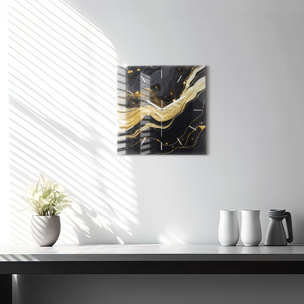 Ceas pătrat de perete din sticlă Marmură aurie