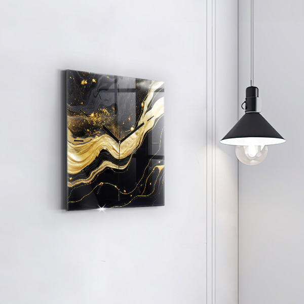 Ceas pătrat de perete din sticlă Marmură aurie