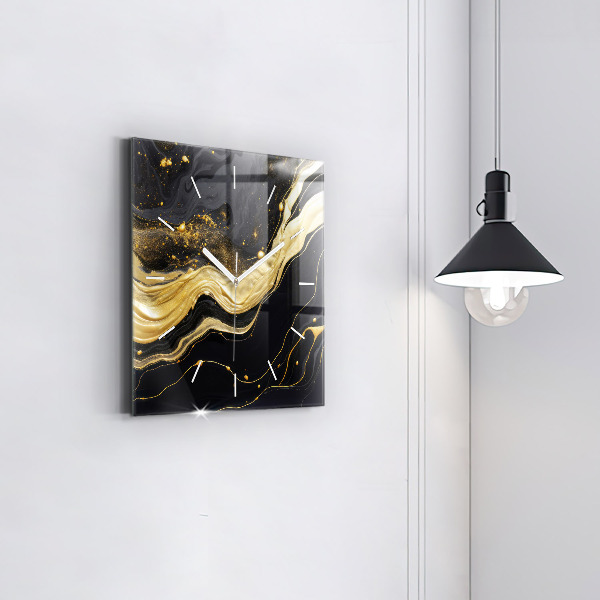 Ceas pătrat de perete din sticlă Marmură aurie