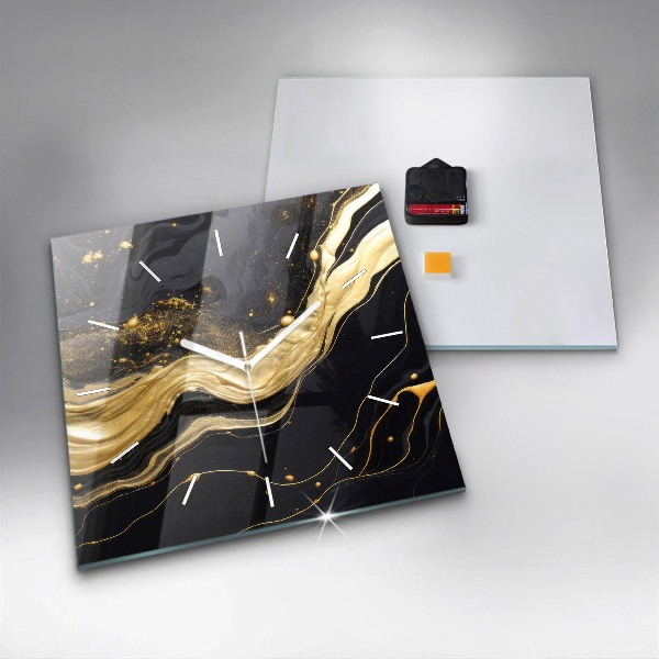 Ceas pătrat de perete din sticlă Marmură aurie