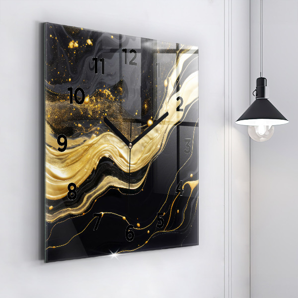 Ceas pătrat de perete din sticlă Marmură aurie