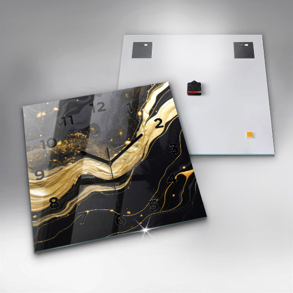 Ceas pătrat de perete din sticlă Marmură aurie