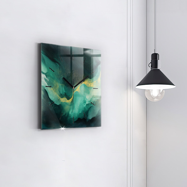 Ceas pătrat de perete din sticlă Marmură verde