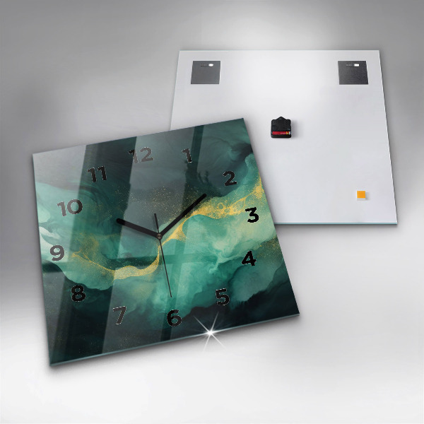 Ceas pătrat de perete din sticlă Marmură verde