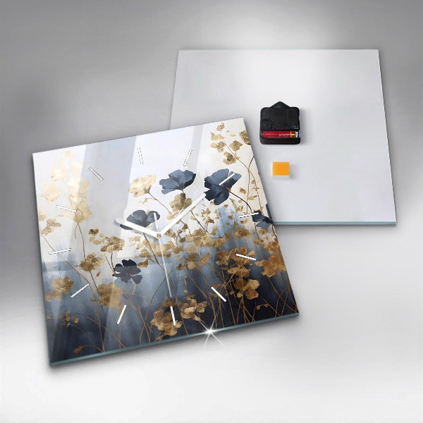 Ceas pătrat de perete din sticlă Flori abstracte
