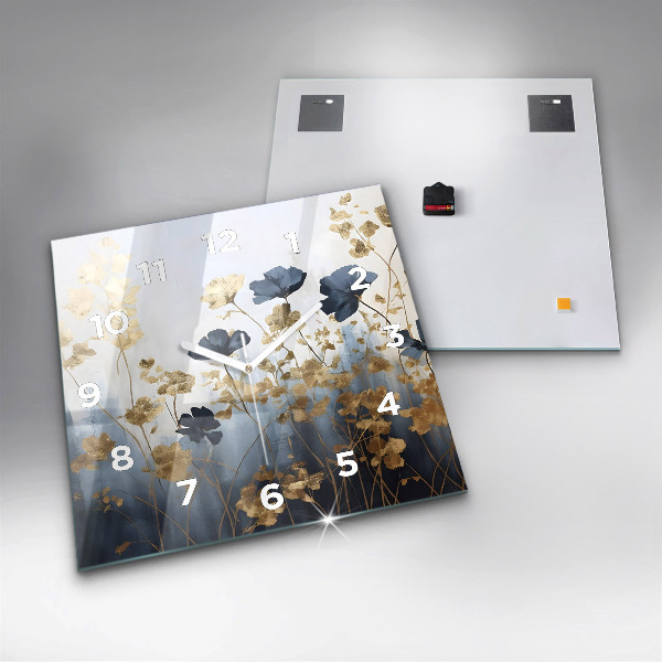Ceas pătrat de perete din sticlă Flori abstracte