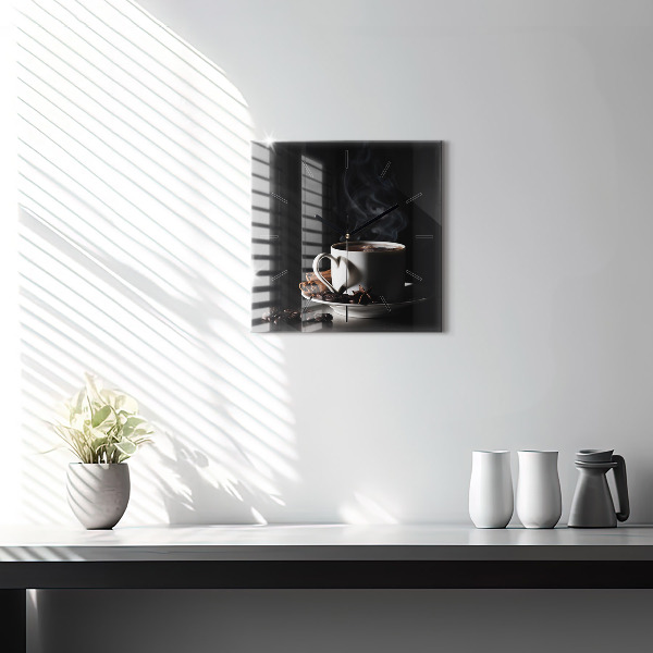 Ceas pătrat de perete din sticlă O ceașcă de cafea