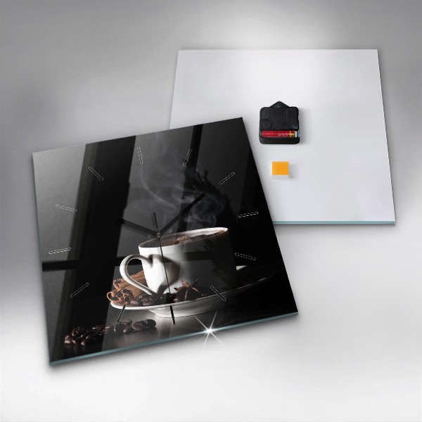Ceas pătrat de perete din sticlă O ceașcă de cafea