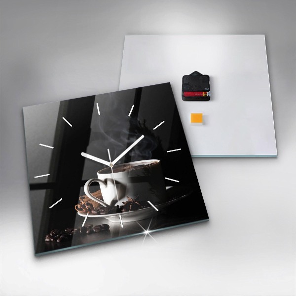 Ceas pătrat de perete din sticlă O ceașcă de cafea