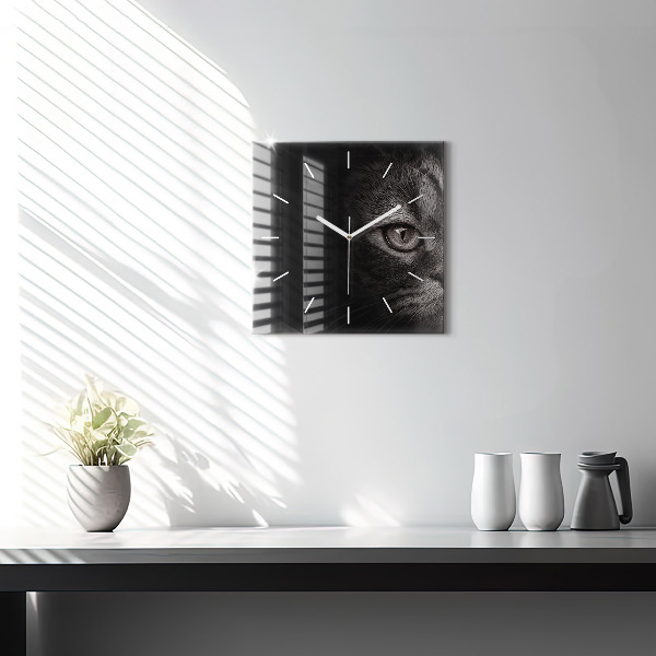 Ceas pătrat de perete din sticlă Câine și pisică scoțian