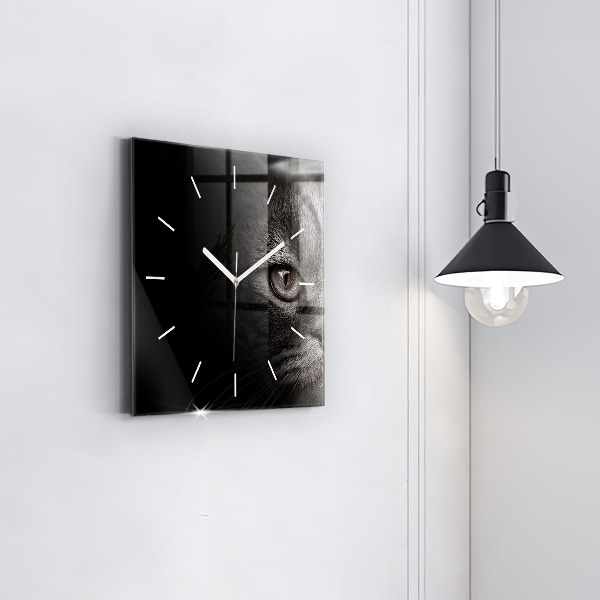 Ceas pătrat de perete din sticlă Câine și pisică scoțian