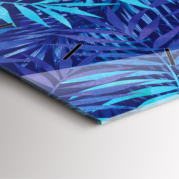 Ceas pătrat de perete din sticlă Frunze albastre