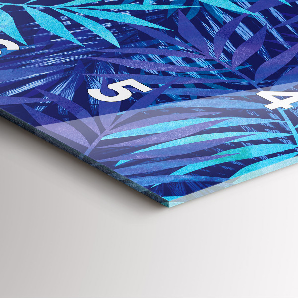 Ceas pătrat de perete din sticlă Frunze albastre