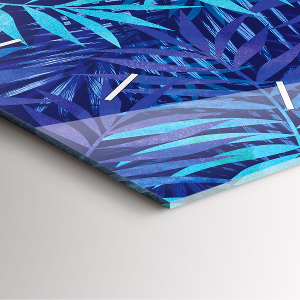 Ceas pătrat de perete din sticlă Frunze albastre