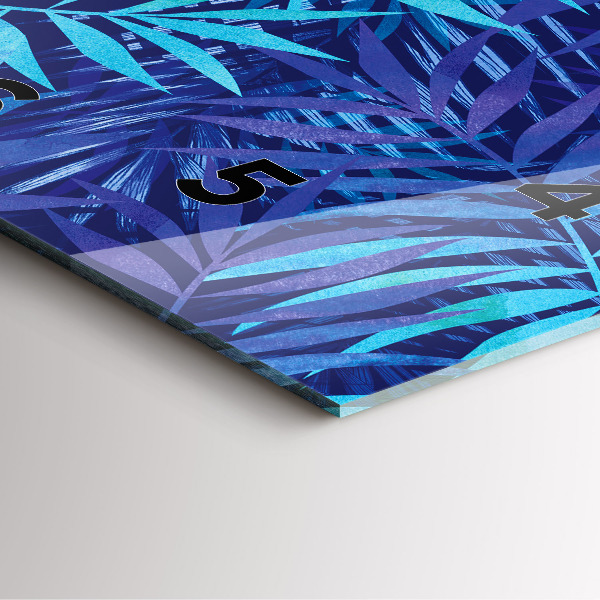 Ceas pătrat de perete din sticlă Frunze albastre