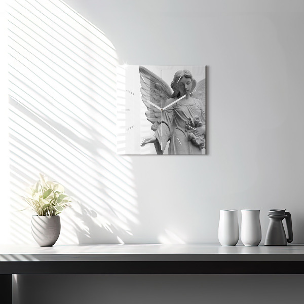 Ceas pătrat de perete din sticlă Sculptură înger veche