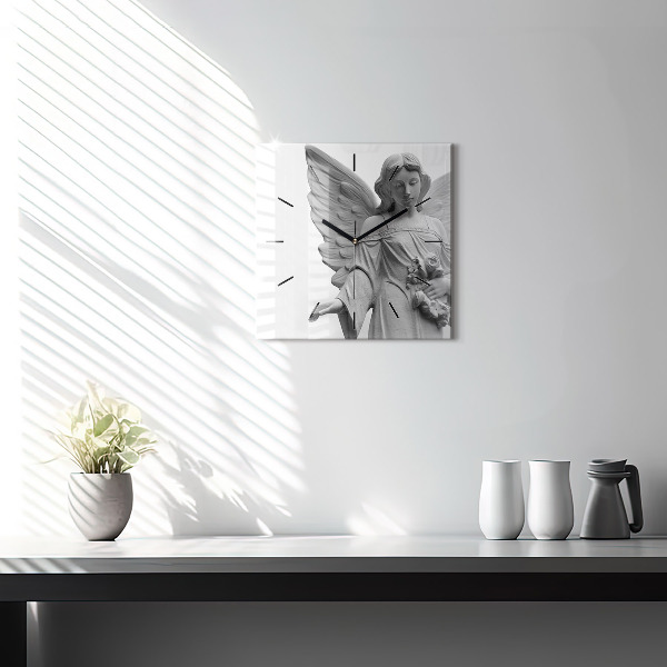 Ceas pătrat de perete din sticlă Sculptură înger veche
