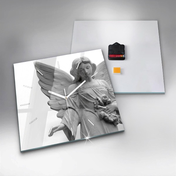 Ceas pătrat de perete din sticlă Sculptură înger veche